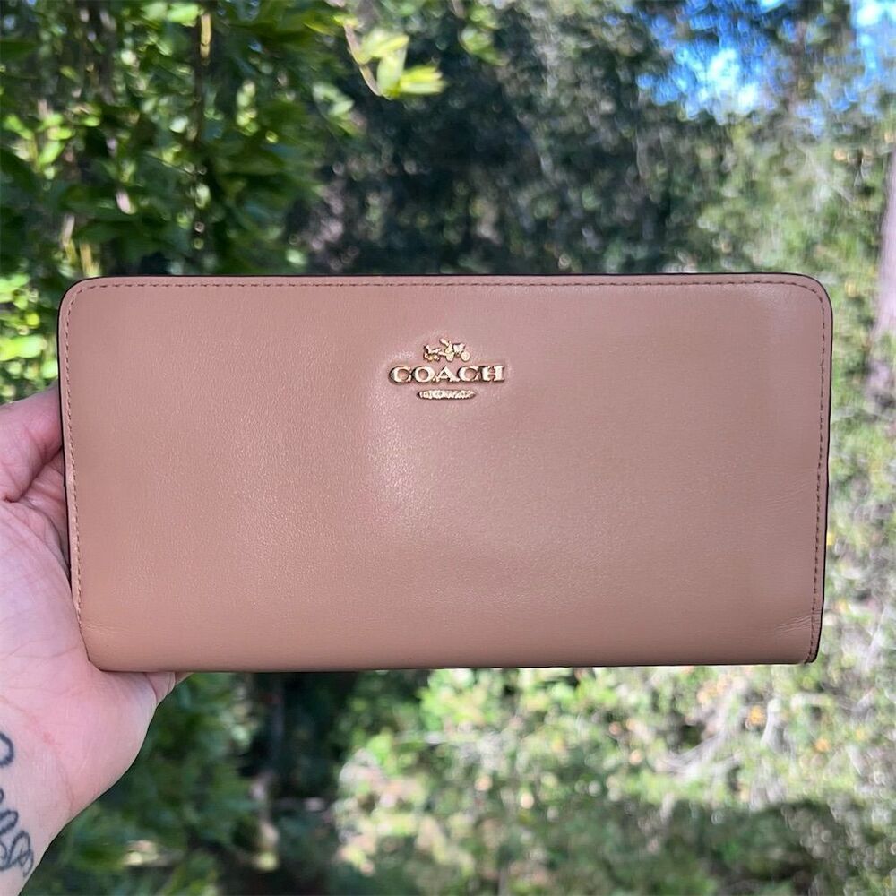 COACH Slim Wallet Smooth Calf Leather Nude w Gold Hardware AUTHENTIC - Picture 2 of 7
